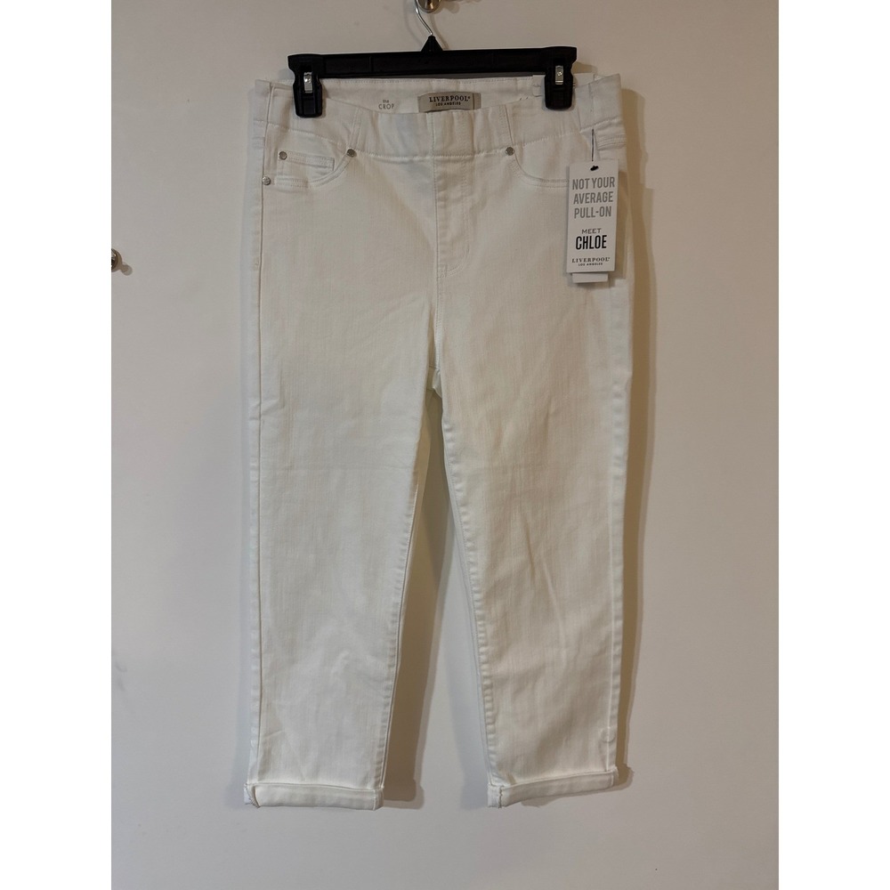 Liverpool Los Angeles Chloe Pull On Crop Jeans White Cuffed Denim Size 6 28